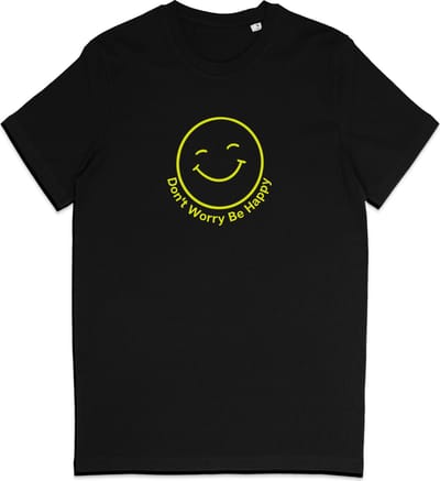 T Shirt Smiley - Positieve Tekst Don't Worry Be Happy - Zwart XS