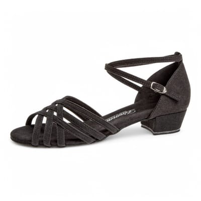 Diamant 008 - 035 - 013 - Dames latin Dansschoenen - lage stabiele blokhak 2,8cm - Microfiber - Open model - Suede zool - Zacht comfortvoetbed - Latin, Ballroom, Tango, Salsa, Kizomba, Bachata - Diamant - Zwart - 33.5