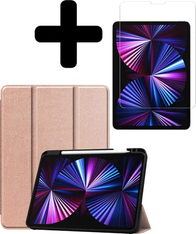 Hoesje - Geschikt voor Apple iPad Pro (2021) - 11 inch - 3e generatie - Met Screenprotector - Trifold Bookcase Hoes - Hard Cover Case - Met Uitsparing Geschikt voor Apple Pencil - Hardcover Book - Tablethoes - Rosé goud