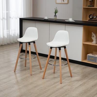 MODFU - Barkrukken Set Van 2 - Met Voetsteun En Rugleuning - Scandinavisch - Keuken Of Eethoek - Imitatieleer Wit - 38,5 X 42,5 X 91 Cm