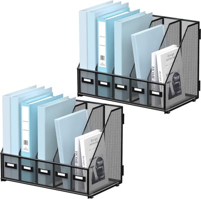 Bureau Organizer - Tijdschriftenhouder - Kantoor Opbergen - 5 Verticale Vakken - 33 x 42 x 10 cm - Zwart