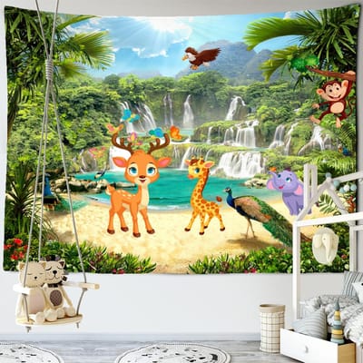 Cartoon Psychedelisch Bos Wandtapijt Wandhanger Boho Tapiz Kawaii Kunst Esthetische Kamer Thuis Slaapzaal Decor 95x70cm gray
