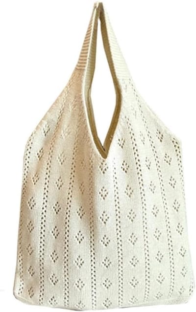 Lichte en zachte gehaakte schoudertas, modieuze casual tote bag, vouwbare en draagbare strandtas voor werk, school, winkelen en vakanties.