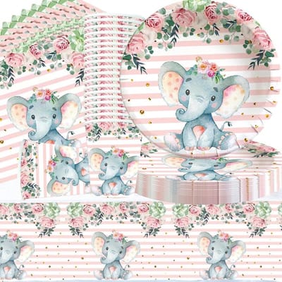 Olifant Baby Shower Decoratie voor Jongens - Feest Tafelgerei, Tafellakens, Borden, Bekers en Servetten voor Verjaardagsfeest