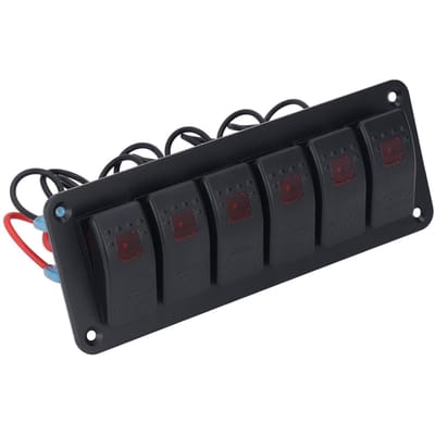 6-weg Schakelaarpaneel met LED-achtergrondverlichting Aan/Uit Schakelaar Waterdichte Circuitbescherming voor Auto Camper Bus Marine Boot ATV UTV rood