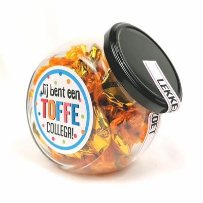 Snoeppot - "Jij bent een toffe collega" toffee - bedankje - bedankt cadeautje - afscheid collega - collega cadeau - dag van de leraar - dag van de zorg - toffee cadeau