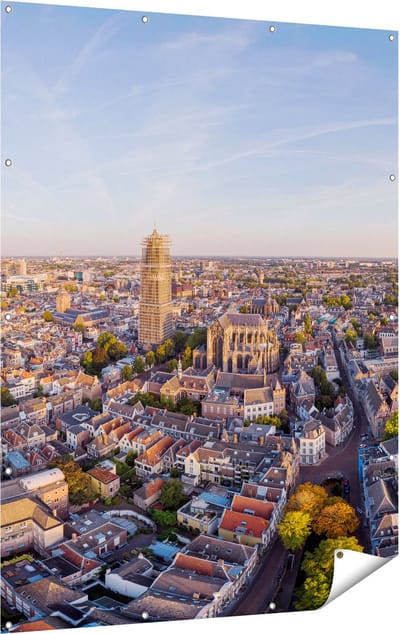 Gards Tuinposter Utrecht vanuit de Lucht - 120x160 cm - Tuindoek - Tuindecoratie - Wanddecoratie buiten - Tuinschilderij