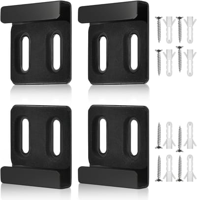 Spiegelhouders set van 4, dubbele gaten bevestiging, zwarte kleur, inclusief schroeven en pluggen voor spiegels van 4-6 mm dikte, ideaal voor wandmontage en interieurdecoratie