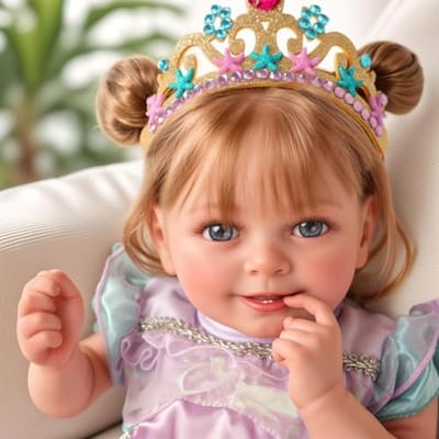 Reborn Baby Pop - Levensgetrouwe Pop - Kind Ontwikkeling - Altijd Lachend Gezicht - 50 cm - Paars