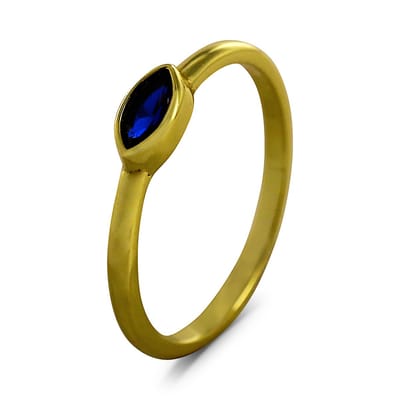 New Bling 9SIL-22696 Zilveren Ring - Dames - Zirkonia - Ovaal - Blauw - 4,1 x 7,5 mm - Maat 56 - Zilver - Gold Plated (Verguld/Goud op Zilver)