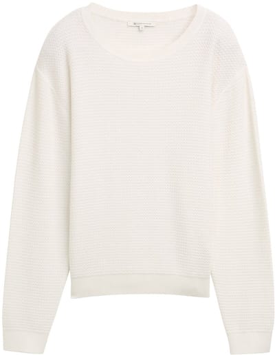 Tom Tailor Denim - Gebreide trui met ronde hals - Maat XL - off white