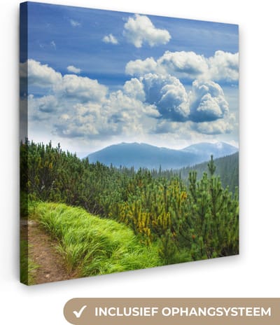 Canvas Schilderij Bos - Pad - Berg - 20x20 cm - Wanddecoratie