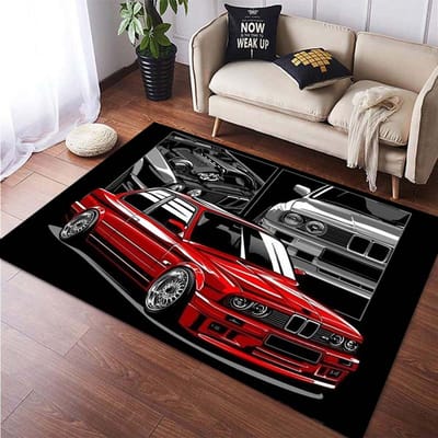 15 Tailles Tapis d'Art Motif Voiture de Course Classique pour Chambre Salon Tapis de Sol Voiture Ancienne Cool Décoration d'Intérieur Tapis de Sol Antidérapant 40x60cm (16x24in)