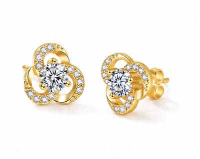 Oorbellen- exclusieve goudkleurige bloemoorbellen - Zirkonia- Verguld - Roestvrijstalen oorbellen - sieraden – Cadeau tip – Hip - Trendy