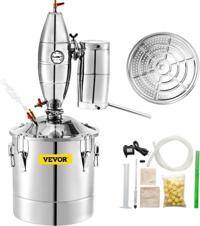 VEVOR Alcohol Distilleerder 30L Moonshine Still Distiller 35x35cm Alcohol Distiller van 304 Roestvrij Staal met Efficiënte Rectificerende Toren voor Zowel Commerciële Plaatsen Als Huishoudens Door