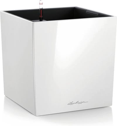 LECHUZA CUBE Premium 40 - Plantenbak - met uitneembare binnenbak - met bewateringssysteem - ALL-IN-ONE set met LECHUZA-PON - wit hoogglans
