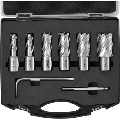 VEVOR Kroonborenset Metaal 6-Delig 1/2, 9/16, 11/16, 13/16, 15/16, 1-1/16 Inch Kernborenset 25,4 MM Boordiepte Ringfreesset, Gemaakt van M2AL High-Speed Staal Accessoires voor Magneetboormachines