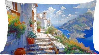 Sierkussens - Kussentjes Woonkamer - 60x40 cm - Trap - Huizen - Berglandschap - Zee