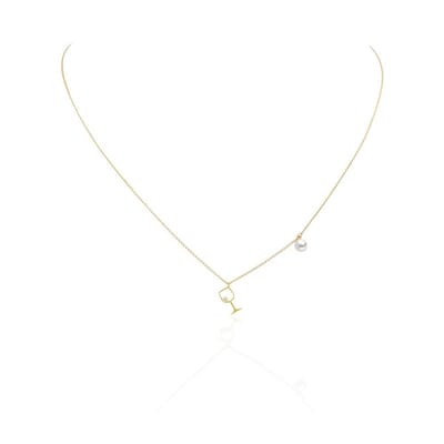 Luna-Pearls - 214.0358 - Ketting - Dames - 750 Geelgoud - Akoya-cultuurparel en Brillant - 45cm