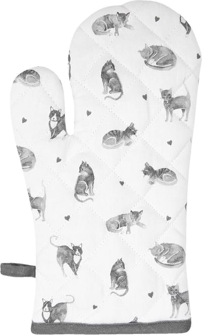 Clayre & Eef Ovenwant 18x30 cm Grijs Wit Katoen Katten