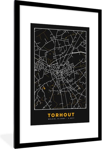 Fotolijst incl. Poster - Stadskaart - Plattegrond - Goud - Torhout - Kaart - 80x120 cm - Posterlijst