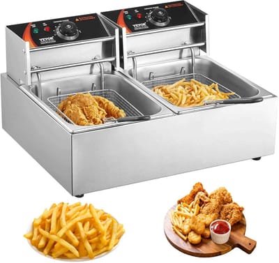CORE Elektrische Friteuse - 12L Frietpan - Elektrische frietpan - Dubbele tank - Commercieel gebruik - Roestvrijstaal - 2500W/5000W