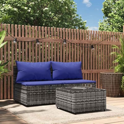 vidaXL - 3-delige - Loungeset - met - kussens - poly - rattan - grijs