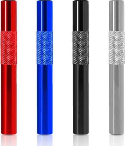 Herbruikbare metalen drinkrietjes van 70 mm, ideaal voor picknicks, kamperen en reizen - Set van 4 (Zwart/Zilver/Rood/Blauw)