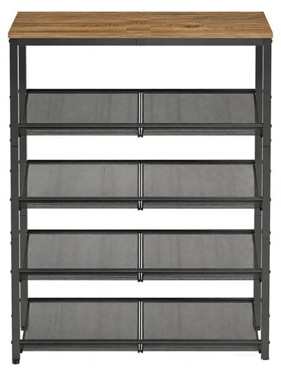 Opbergrek 28x75x93 Cm Lichtbruin Zwart Schoenenrek Multifunctioneel Opbergmeubel Metalen Frame 4 Gaasplanken 1 Houten Bovenblad Stevig Duurzaam Hal Gang Eetkamer Woonkamer Entree