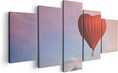 Artaza Canvas Schilderij Vijfluik Luchtballon in de Vorm van een Hart - 100x50 - Foto Op Canvas - Canvas Print