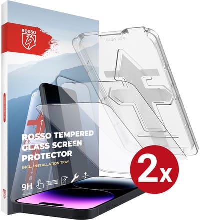 Rosso Screenprotector Geschikt voor Apple iPhone 14 Pro | 9H Tempered Glass | Beschermglas | Glasplaatje | Case Friendly | Met Installatietray | Eenvoudige montage | 2-Pack