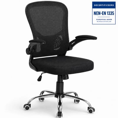 Infinity Goods Ergonomische Bureaustoel - Office Chair - 4D Lendensteun & Mesh - Opklapbare Armleuningen - Tot 150kg - NEN-EN1335 - Zwart