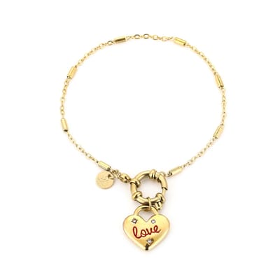 Michelle Bijou - LOVE armband met hartje - Stainless steel - Nikkel free - 17.5 cm