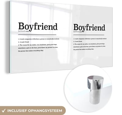 MuchoWow® Glasschilderij 120x60 cm - Schilderij acrylglas - Boyfriend - Woordenboek - Quotes - Spreuken - Vriend definitie - Foto op glas - Schilderijen