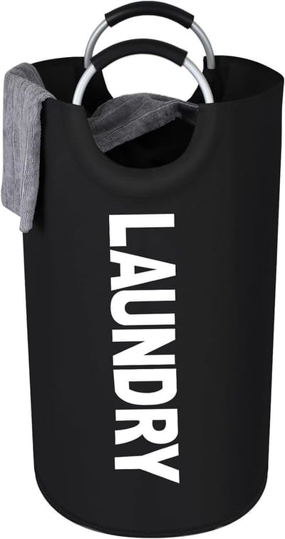 Vouwbare Wasmand met Handvat, Oxford Stof, Grote Opvouwbare Waszak voor Thuis, Studentenhuis en Caravan, Zwart, 90L