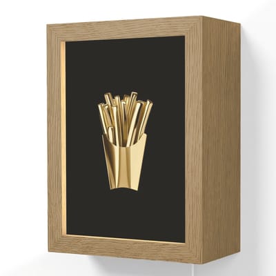 Wandlamp 15x20 cm - Oplaadbaar - Friet - Goud - Chrome - Eten - Wandlampen binnen woonkamer - Slaapkamer lamp met kabel - Decoratieve nachtlamp - Vloerlamp snoer
