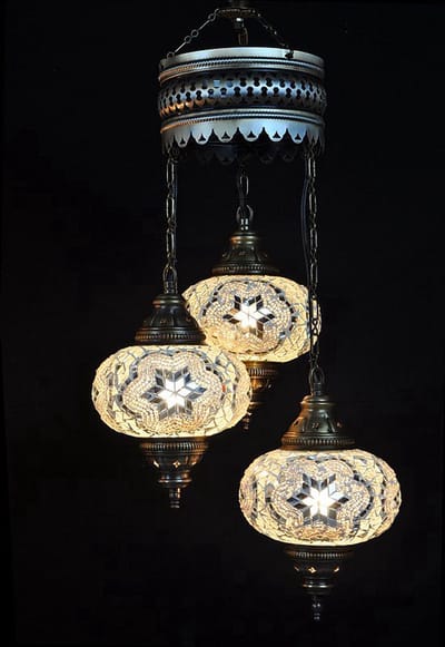 Turkse Lamp - Hanglamp - Mozaïek Lamp - Wit - 3 bollen - Handgemaakt en authentiek