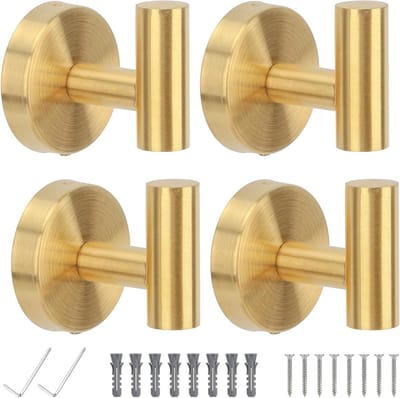 Set van 4 Wandhaken in Goud, RVS Kledinghaken voor Handdoeken, Badaccessoires en Kleding