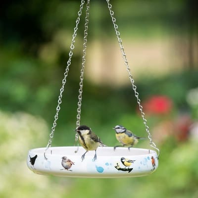 CJ Wildlife Vogeldrinkschaal voor Tuinvogels - Myrte - Hangende Waterschaal - Vogelbad voor Buiten - Keramische Drinkschaal - Hangend - Wit