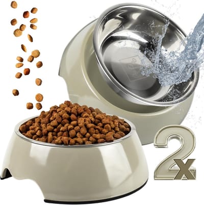 Set van 2 Antislip Voer- en Drinkbakken voor Puppy's en Middelgrote Honden (Maat M - 350 ml)