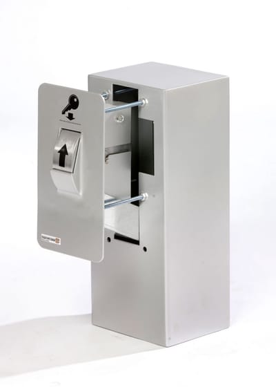 Keysecuritybox KSB107XL inbouw sleutel afstortkluis met gevelplaat, rolwiel en binnenkluis.