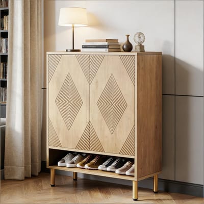 REDOM - Schoenenkast - 7 Niveaus - Verstelbare Plank - Klassiek Ontwerp - Voor Hal - Hout - Naturel