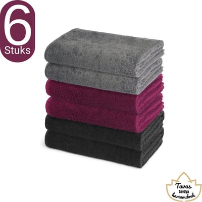 Sevilya Mix Handdoek Set - 50 x 90 cm - Zwart/Bordeaux/Grijs - Set van 6 - 100% Katoen - Badhanddoek - Sauna handdoek - Hotelkwaliteit