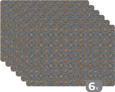 Placemat - Placemats kunststof - Bruin - Patronen - Geometrie - 45x30 cm - 6 stuks - Hittebestendig - Anti-Slip - Onderlegger - Afneembaar