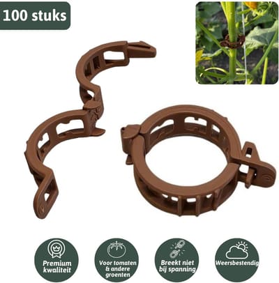 Hermie tomatenclips - Diameter 22 mm - Herbruikbaar - 100 stuks - Stevige clips ondersteunen planten zonder stengel te beschadigen