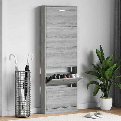 vidaXL - Schoenenkast - 59x17x169 - cm - bewerkt - hout - grijs - sonoma - eikenkleur