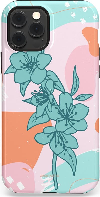 Casetastic hoesje geschikt voor Apple iPhone 12 / Apple iPhone 12 Pro - MagSafe - Dubbellaagse bescherming - Roze Oranje Turqoise Bloemen Modern - Fashion Case - Wit Mintgroen Perzik Lichtroze