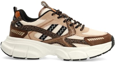 Manfield - Dames - Bruine sneakers met mesh en multi colour details - Maat 38