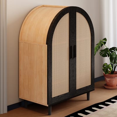 MODENUIT Schoenenkast - Met Rotan Deuren En 3 Planken - Voor Hal En Woonkamer - MDF En Spaanplaat - 70x40x100 Cm