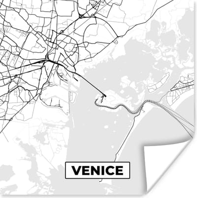 Poster Venetië - Stadskaart - Plattegrond - Zwart Wit - Kaart - 100x100 cm XXL